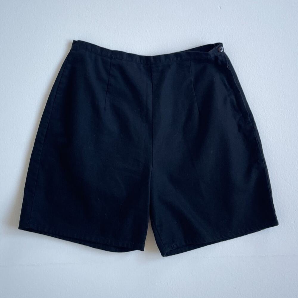 Vtg 50s 60s Black Woven Cotton Side Zip Shorts / Small / Pin Up Retro Minimal